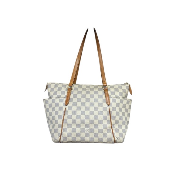 Louis Vuitton Purse Damier Azur Totally PM Tote Bag Tan Leather Straps Canvas - Picture 8 of 16